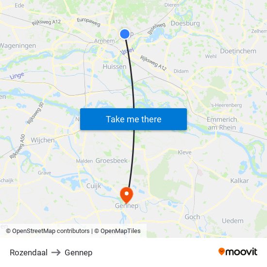 Rozendaal to Gennep map