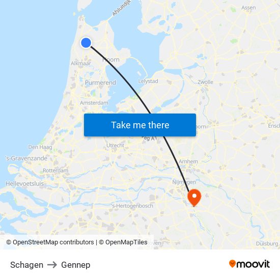 Schagen to Gennep map
