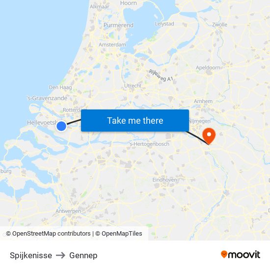 Spijkenisse to Gennep map