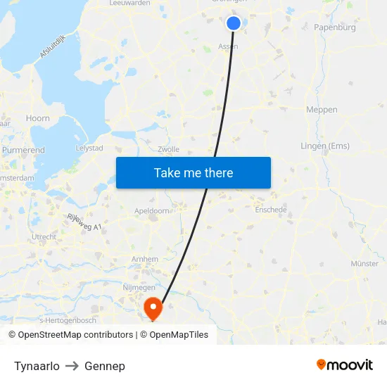 Tynaarlo to Gennep map