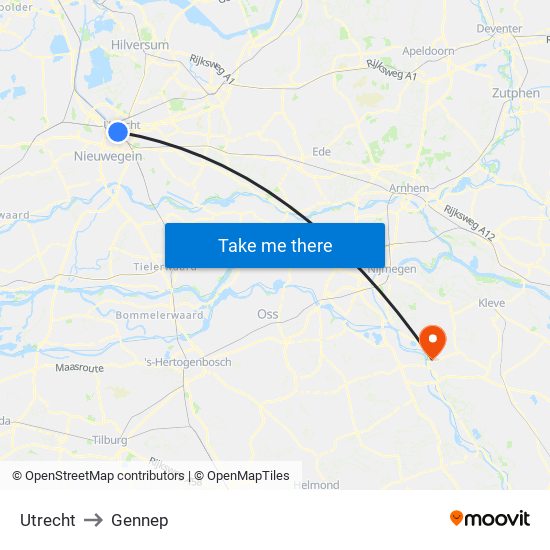 Utrecht to Gennep map
