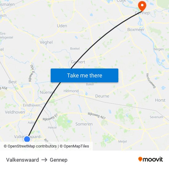 Valkenswaard to Gennep map