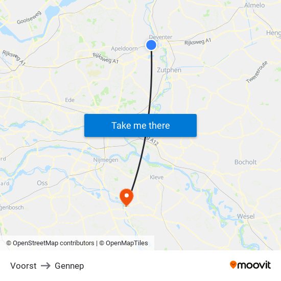 Voorst to Gennep map