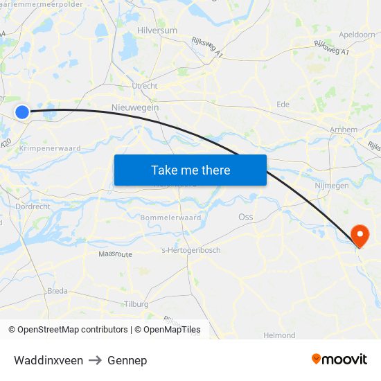 Waddinxveen to Gennep map