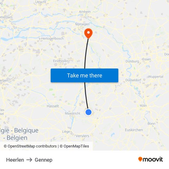 Heerlen to Gennep map