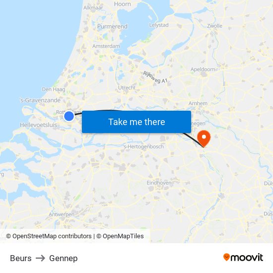 Beurs to Gennep map