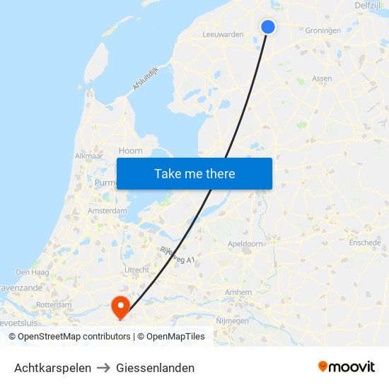 Achtkarspelen to Giessenlanden map