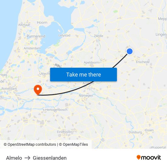 Almelo to Giessenlanden map