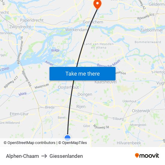 Alphen-Chaam to Giessenlanden map