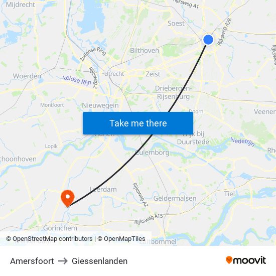 Amersfoort to Giessenlanden map