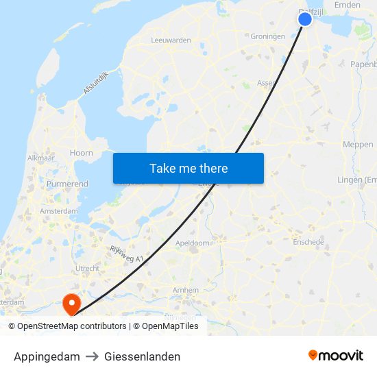 Appingedam to Giessenlanden map