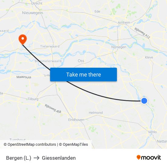 Bergen (L.) to Giessenlanden map