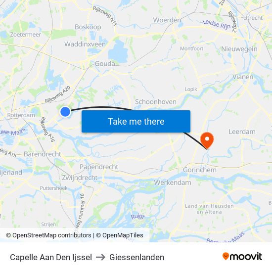 Capelle Aan Den Ijssel to Giessenlanden map