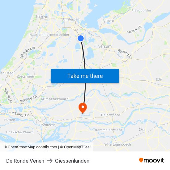 De Ronde Venen to Giessenlanden map