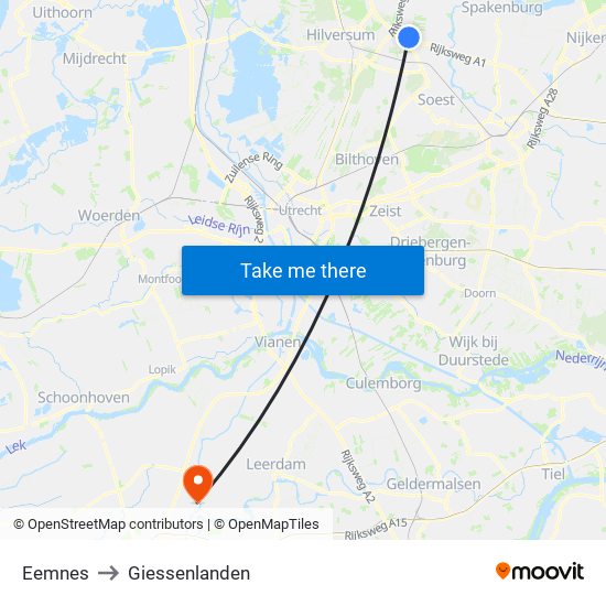Eemnes to Giessenlanden map