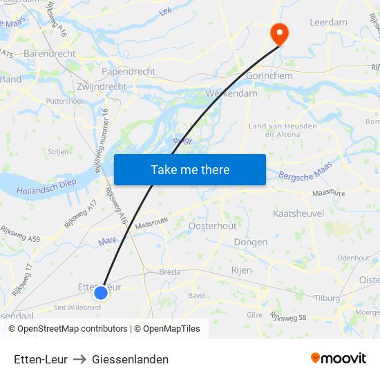 Etten-Leur to Giessenlanden map