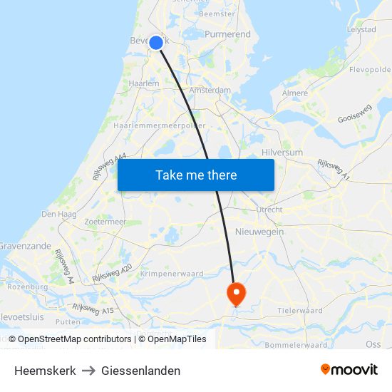 Heemskerk to Giessenlanden map