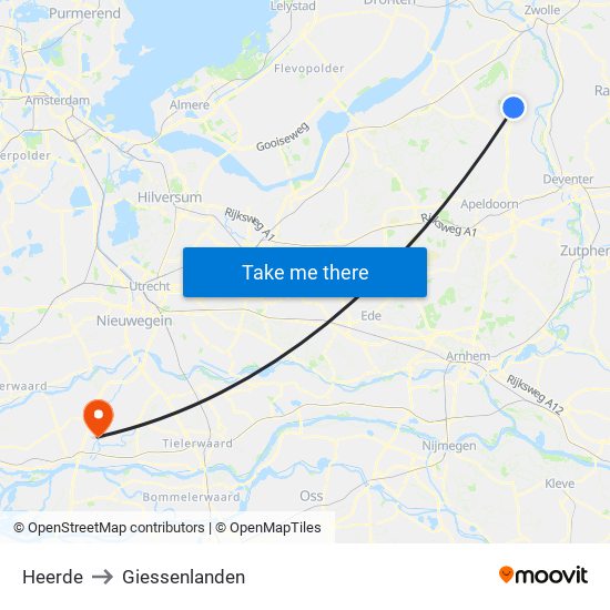 Heerde to Giessenlanden map