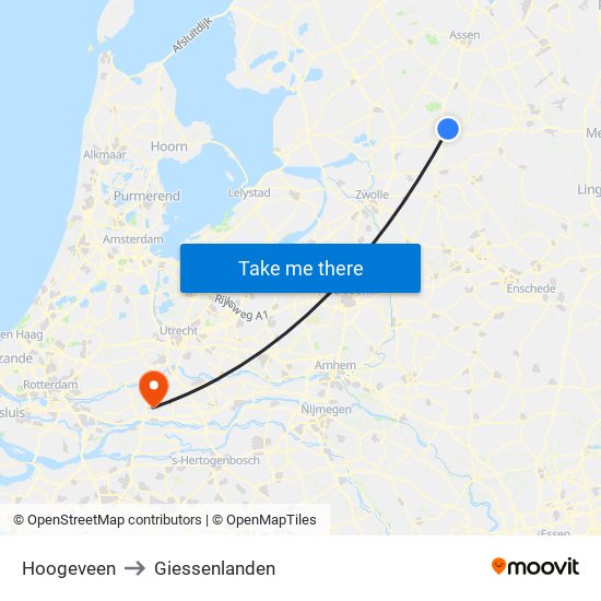 Hoogeveen to Giessenlanden map