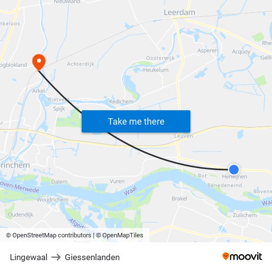 Lingewaal to Giessenlanden map