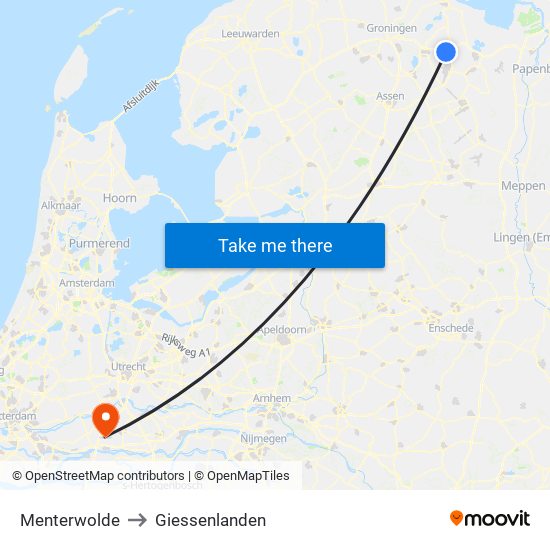 Menterwolde to Giessenlanden map