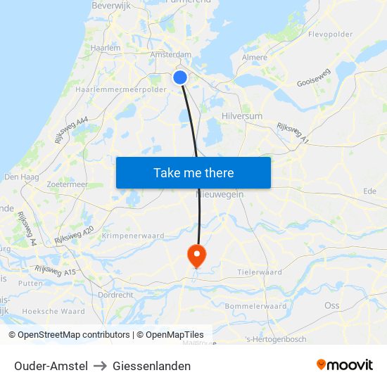 Ouder-Amstel to Giessenlanden map