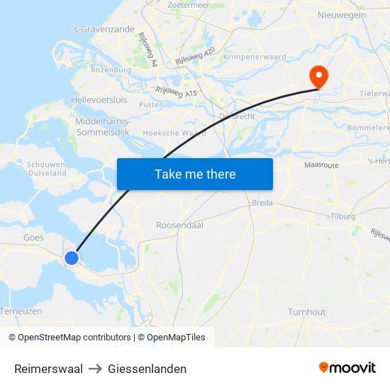 Reimerswaal to Giessenlanden map