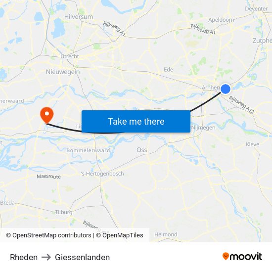 Rheden to Giessenlanden map