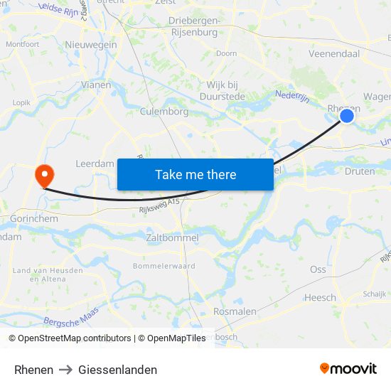 Rhenen to Giessenlanden map