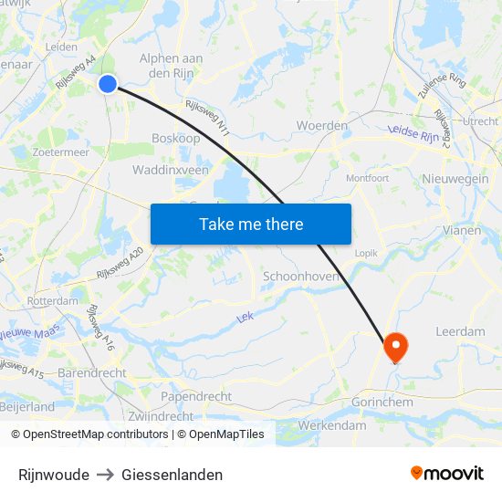 Rijnwoude to Giessenlanden map