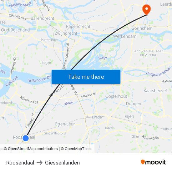 Roosendaal to Giessenlanden map