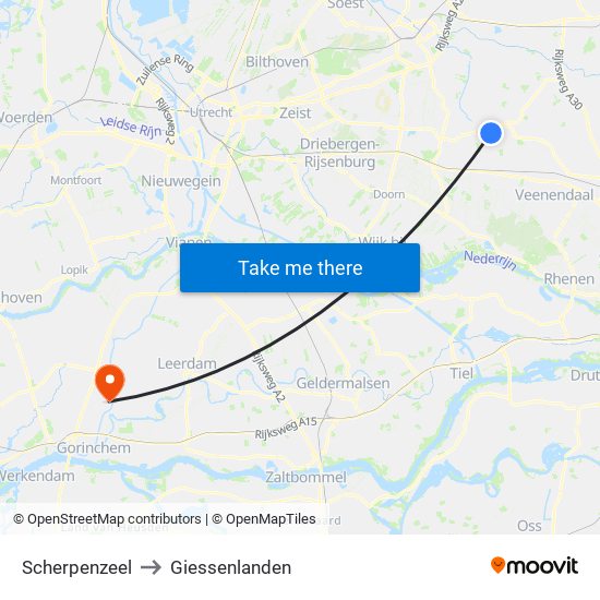 Scherpenzeel to Giessenlanden map