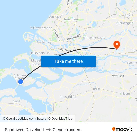 Schouwen-Duiveland to Giessenlanden map