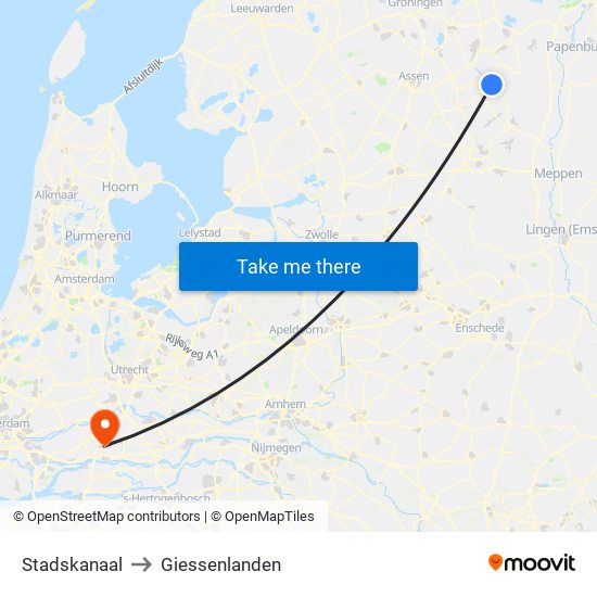 Stadskanaal to Giessenlanden map