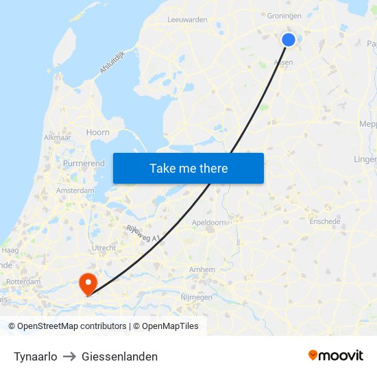 Tynaarlo to Giessenlanden map
