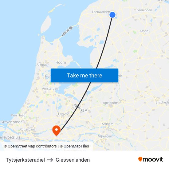 Tytsjerksteradiel to Giessenlanden map