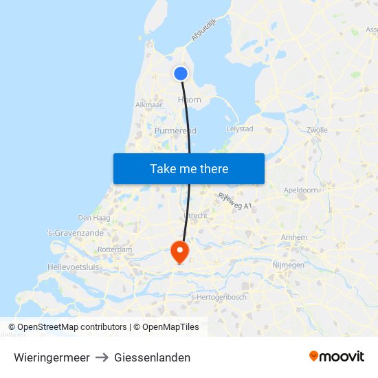 Wieringermeer to Giessenlanden map