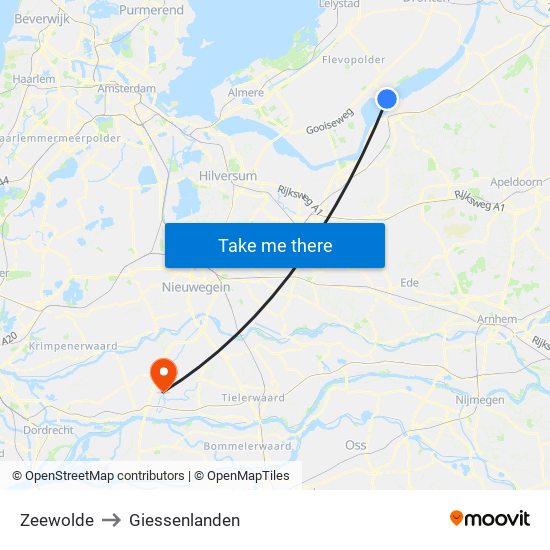 Zeewolde to Giessenlanden map