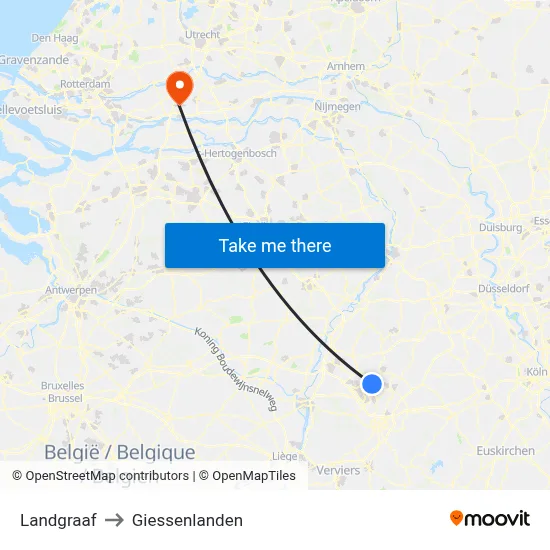 Landgraaf to Giessenlanden map
