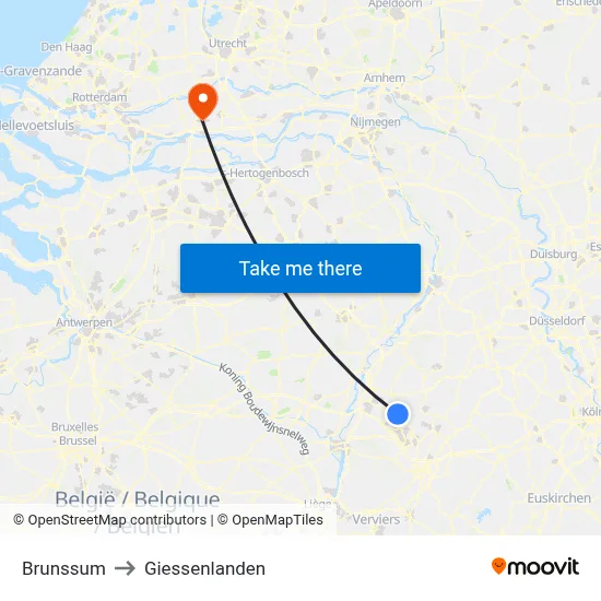 Brunssum to Giessenlanden map