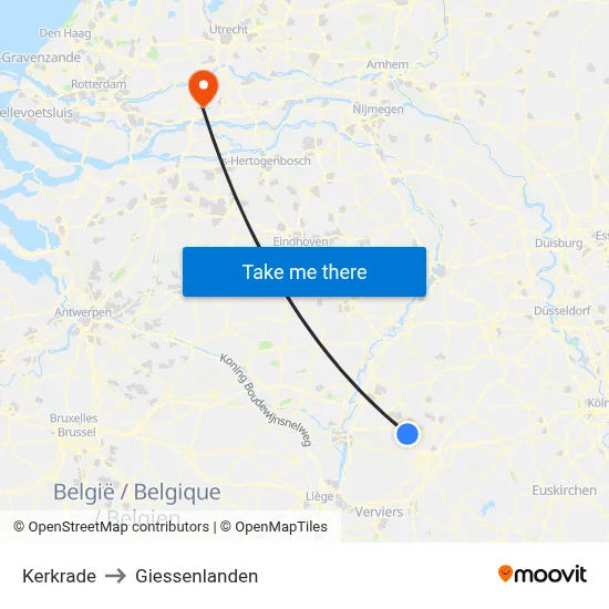 Kerkrade to Giessenlanden map