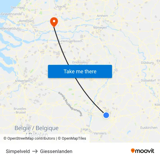 Simpelveld to Giessenlanden map
