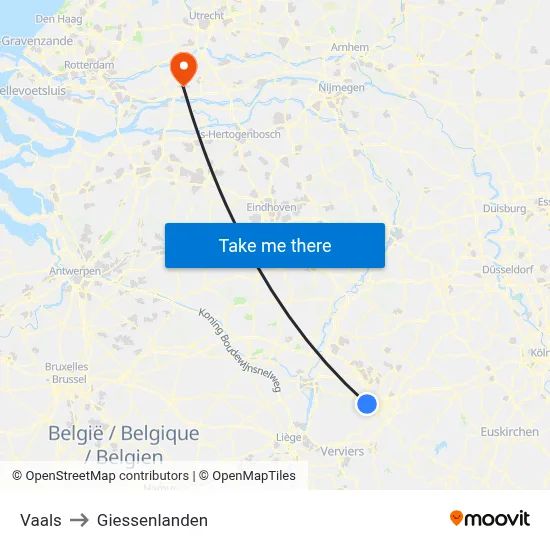 Vaals to Giessenlanden map