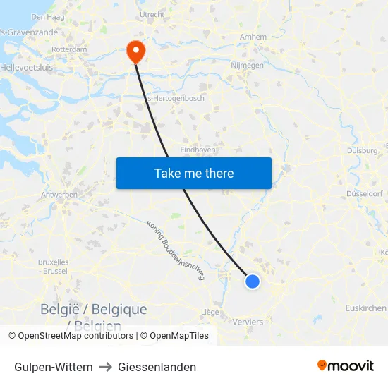 Gulpen-Wittem to Giessenlanden map
