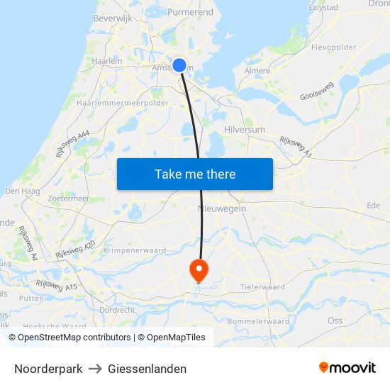 Noorderpark to Giessenlanden map