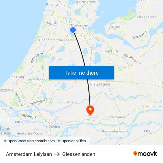 Amsterdam Lelylaan to Giessenlanden map