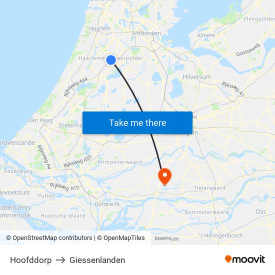 Hoofddorp to Giessenlanden map