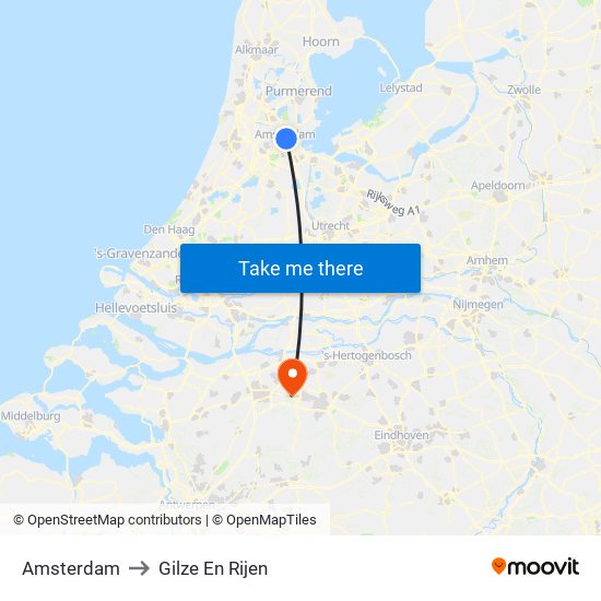 Amsterdam to Gilze En Rijen map