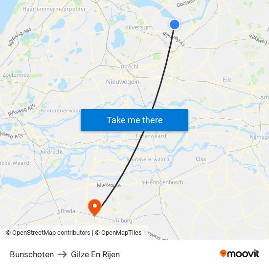 Bunschoten to Gilze En Rijen map