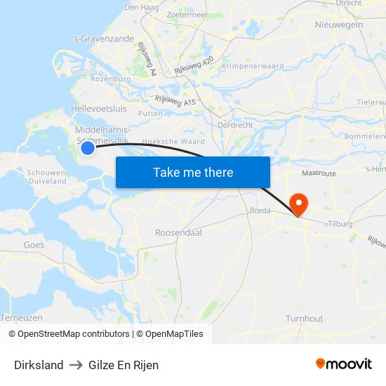 Dirksland to Gilze En Rijen map